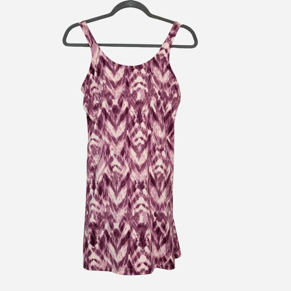 Duluth Trading Company Suit Up swim dress purple tie-dye one piece swimsuit